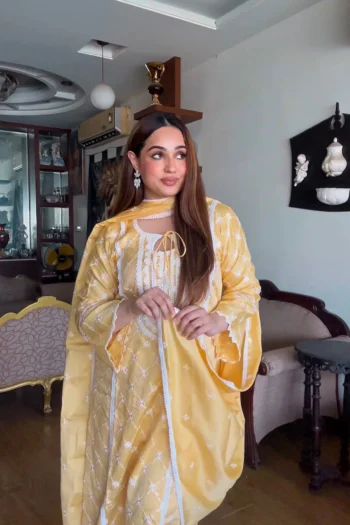 Abida Fatima in KIRAN - Yellow Cotton Suit Set